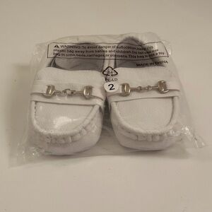 White Baby Loafers,Size 2, New in Clear Plastic Package